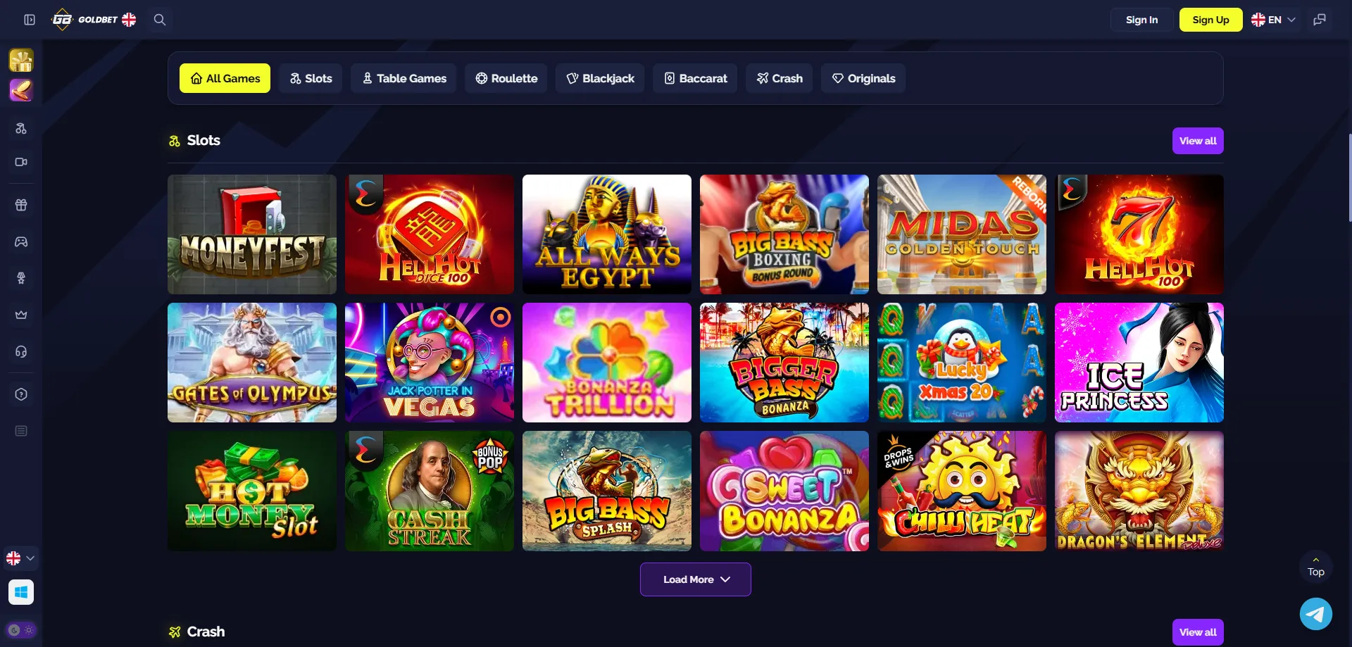 Goldbet Casino slots and live casino games — full game library 2026